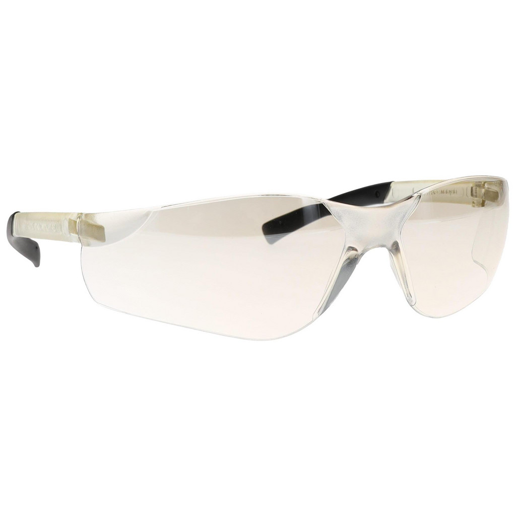 PRO-SAFE Safety Glasses: Scratch-Resistant, Polycarbonate, Gray Lenses, Frameless - Clear Frame, Non-Adjustable Temples, Series Mac 4, ANSI Z87.1+