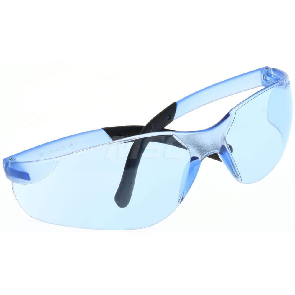 Safety Glass: Scratch-Resistant, Polycarbonate, Blue Lenses, Frameless, UV Protection