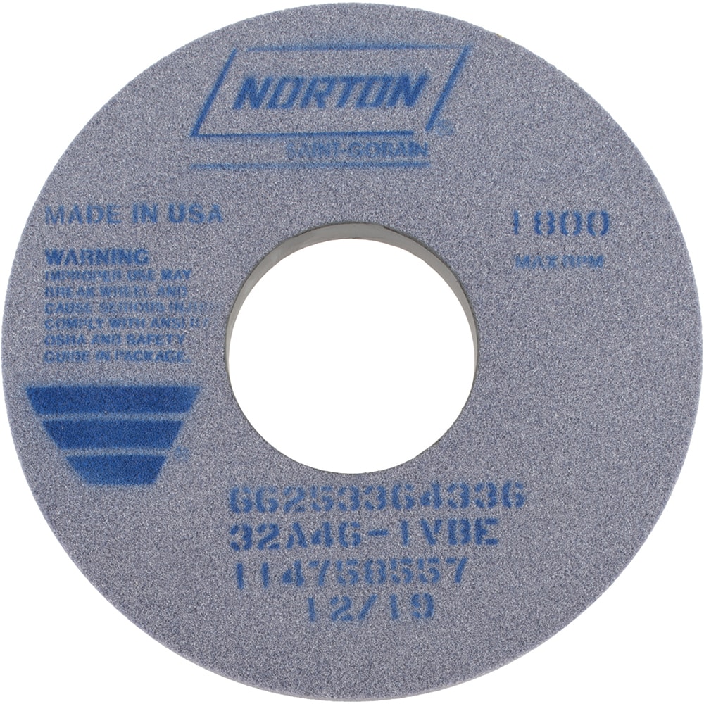 Norton 66253364336 Surface Grinding Wheel: 14" Dia, 1-1/2" Thick, 5" Hole, 46 Grit, I Hardness Image