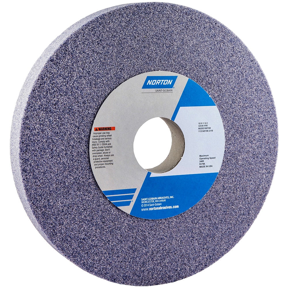 Norton 66253160749 Surface Grinding Wheel: 10" Dia, 1" Thick, 2" Hole, 46 Grit, I Hardness Image