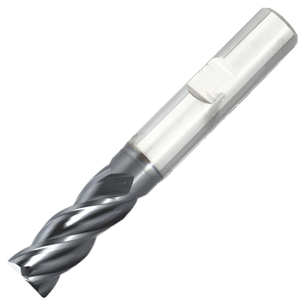 Corner Chamfer End Mill: 1/8" Dia, 1/4" LOC, 4 Flute, 0.0060" Chamfer Width, Solid Carbide - 1-1/2" OAL, 1/8" Shank Dia, 35.00 & 37.00 deg Helix, TiAlN Finish, Series 47C_RQ - 90° End Mill