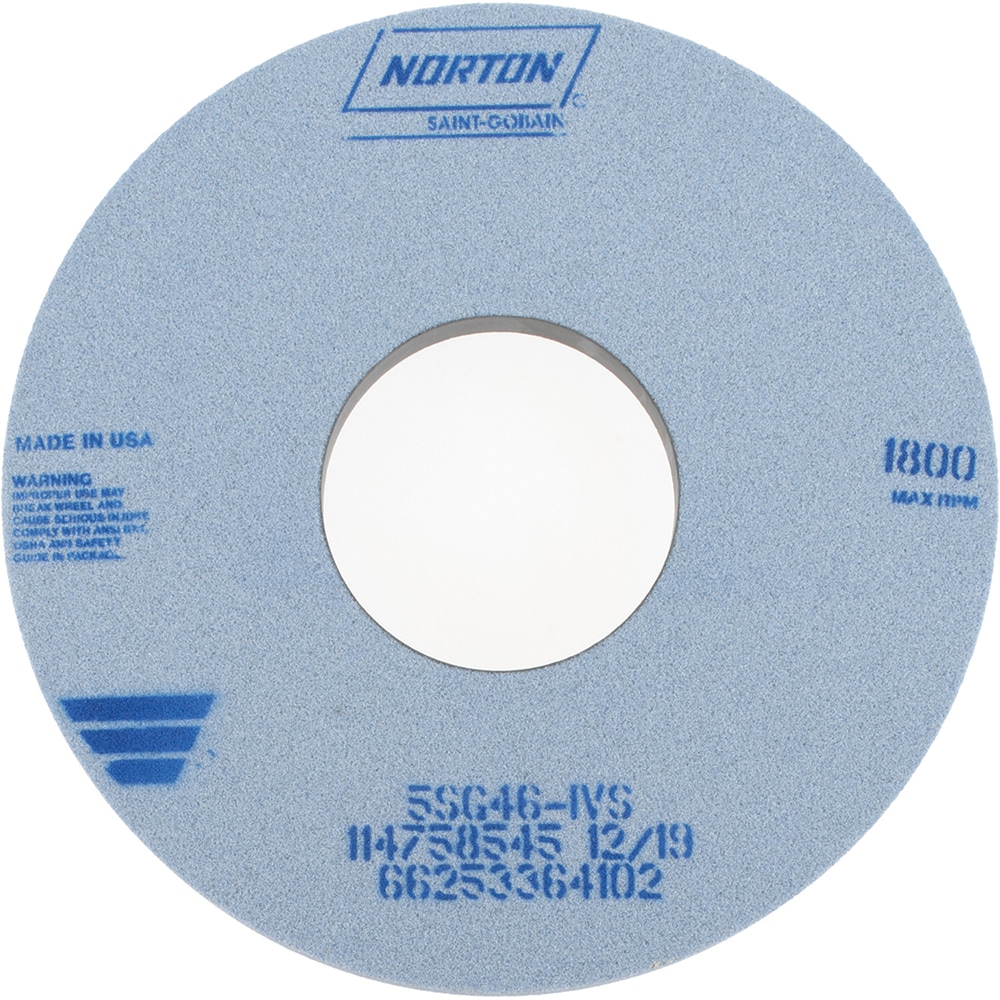 Norton 66253364102 Surface Grinding Wheel: 14" Dia, 1-1/2" Thick, 5" Hole, 46 Grit, I Hardness Image