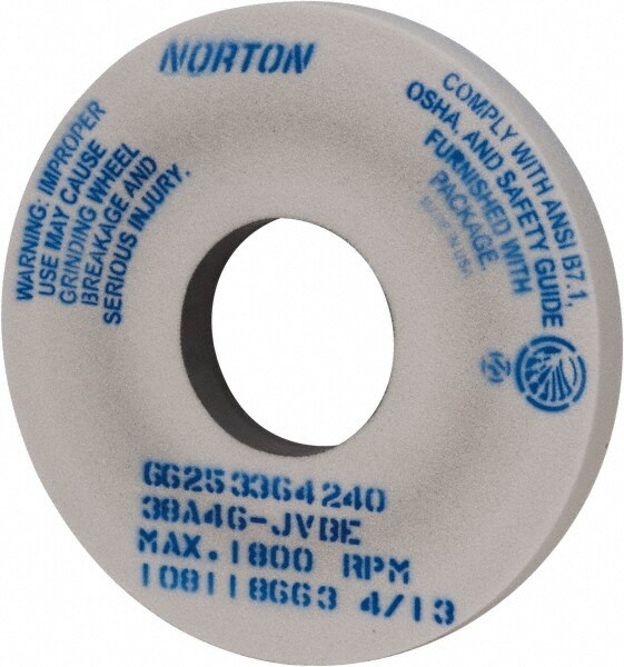 Norton 66253364240 Surface Grinding Wheel: 14" Dia, 1-1/2" Thick, 5" Hole, 46 Grit, J Hardness Image