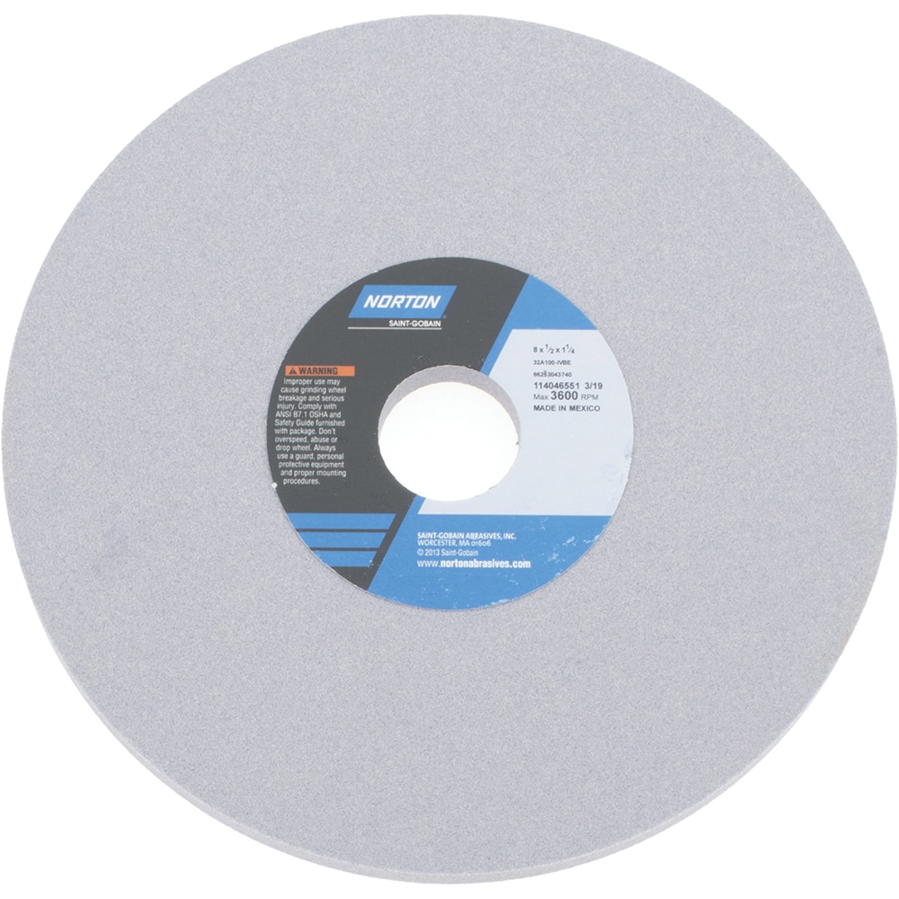 Norton 66253043740 Surface Grinding Wheel: 8" Dia, 1/2" Thick, 1-1/4" Hole, 100 Grit, I Hardness Image