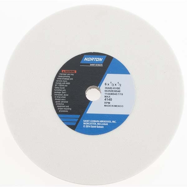 Norton 66252836548 Surface Grinding Wheel: 6" Dia, 1/2" Thick, 1/2" Hole, 80 Grit, K Hardness Image