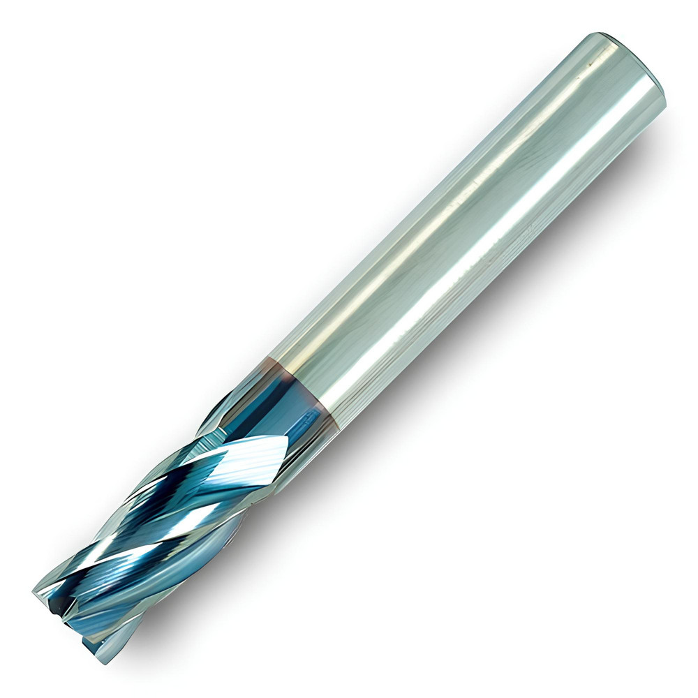 Corner Radius End Mill: 7/16" Dia, 3/4" LOC, 4 Flute, Solid Carbide - 2-3/4" OAL, 7/16" Shank Dia, 38 deg Helix, TiAlN Finish, Series 47D_RC, Centercutting