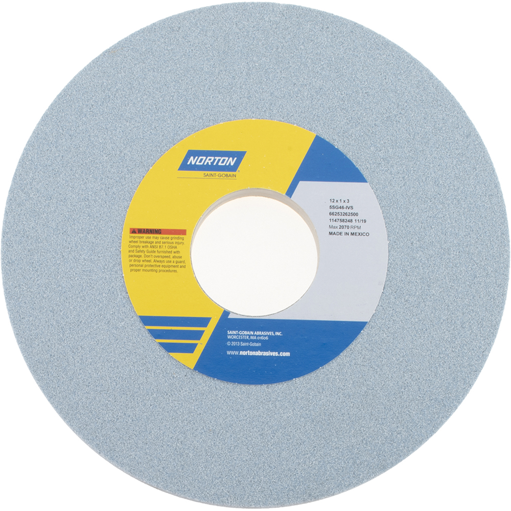 Surface Grinding Wheel: 12" Dia, 1" Thick, 3" Arbor, 46 Grit - Type 1, Ceramic, Vitrified Bond, Coarse Grade