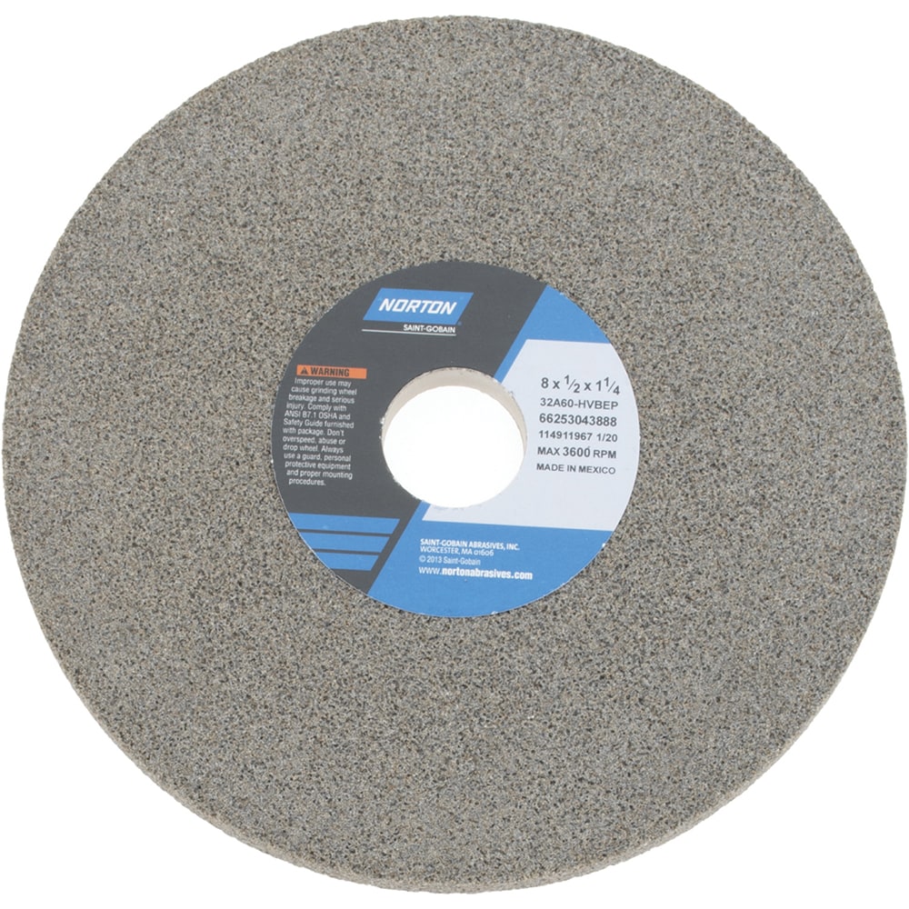 Norton 66253043888 Surface Grinding Wheel: 8" Dia, 1/2" Thick, 1-1/4" Hole, 60 Grit, H Hardness Image