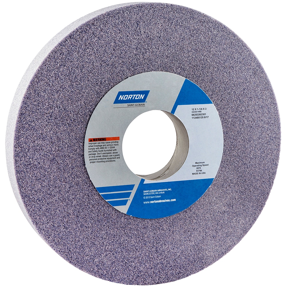 Norton 66253262301 Surface Grinding Wheel: 12" Dia, 1-1/4" Thick, 3" Hole, 46 Grit, I Hardness Image