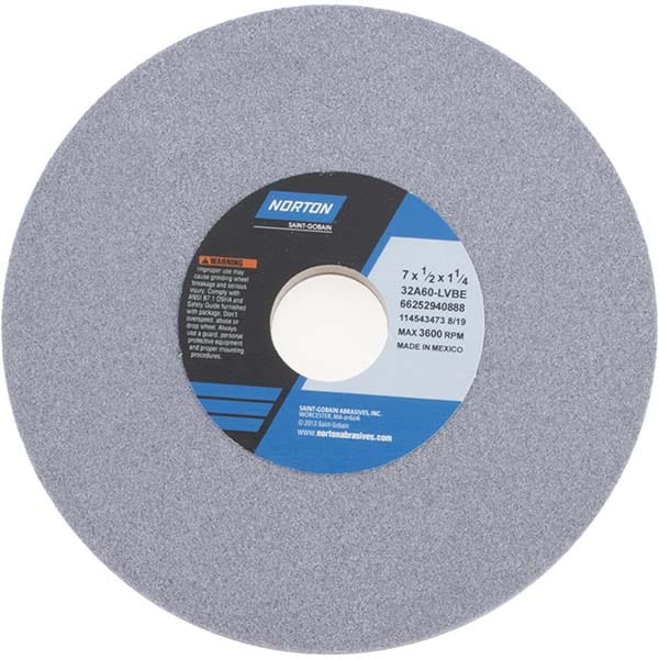 Norton 66252940888 Surface Grinding Wheel: 7" Dia, 1/2" Thick, 1-1/4" Hole, 60 Grit, L Hardness Image