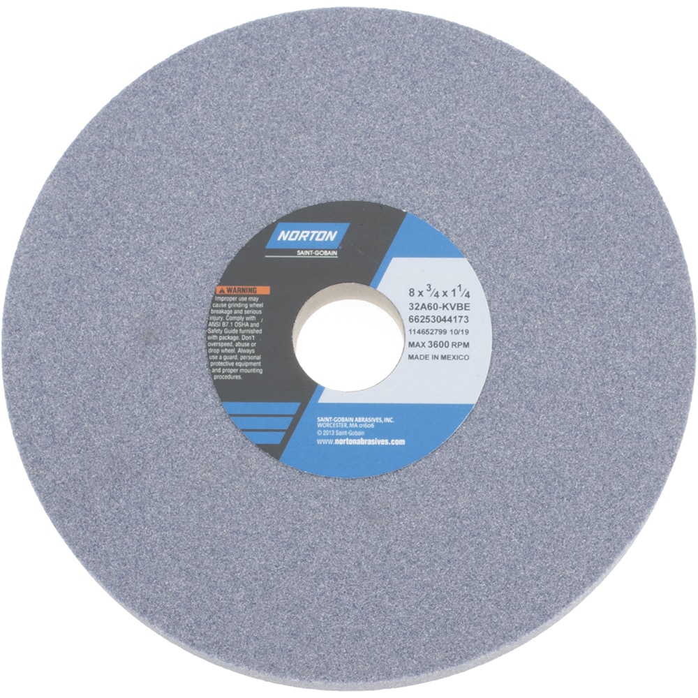 Norton 66253044173 Surface Grinding Wheel: 8" Dia, 3/4" Thick, 1-1/4" Hole, 60 Grit, K Hardness Image