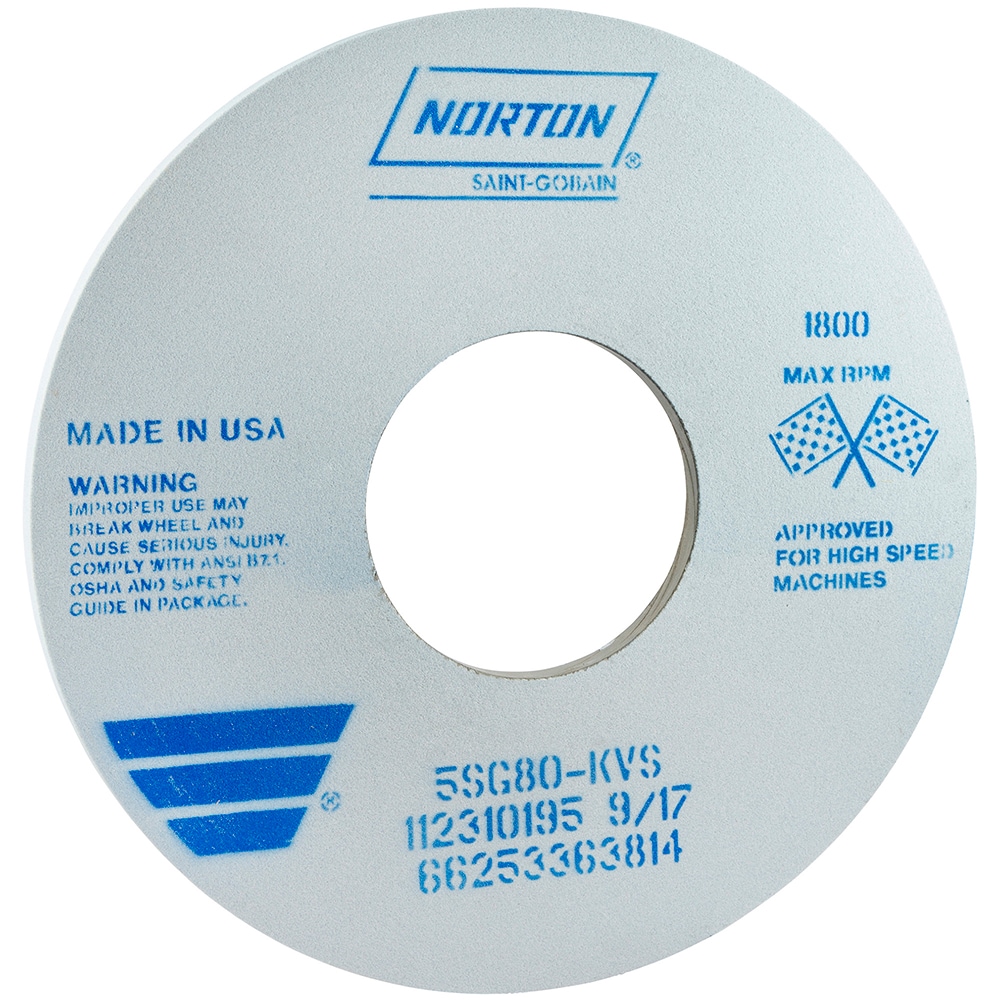 Norton 66253363814 Surface Grinding Wheel: 14" Dia, 1/2" Thick, 5" Hole, 80 Grit, K Hardness Image