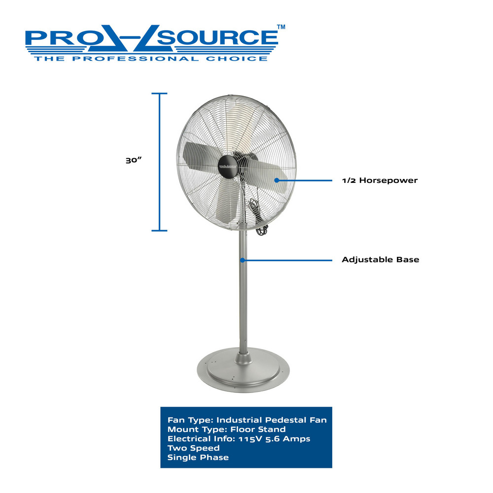 Shop Fans Heavy Duty Tornado 20” Industrial Pedestal Fan - 5000 CFM,  3-Speed, Adjustable Height, UL Listed Commercial Fan, image size:1000x1000
