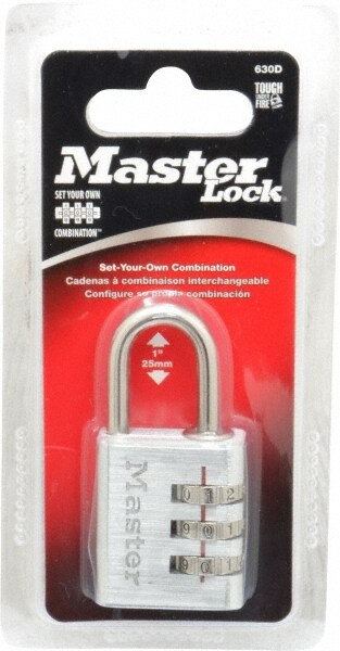 Combination Lock: Die-Cast Zinc, 1-3/16" Wide, Nickel-Plated