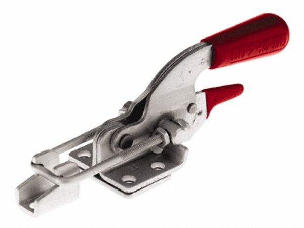 Pull-Action Latch Clamp: Horizontal, 720 lb, U-Hook, Flanged Base - 1.75" Drawing Movement, 6.07" OAL, Straight Handle, Stainless Steel