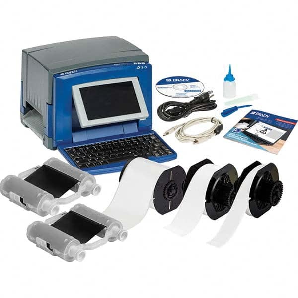 Brady 151141 Electronic Label Makers; Power Source: Electric; Includes: (2) B30 Series R10000 Printer Ribbon Black; Documentation Holder; BradyPrinter S3100 Sign and Label Printer; Cleaning Kit; B30 Series 4x100 White Label; Cutter Cleaning Tool; Stylus; USB Cable; B 