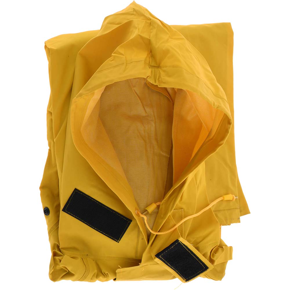 Rain Bib Overalls: Size Medium, Polyester & Polyvinylchloride - Yellow, Hook & Loop Closure