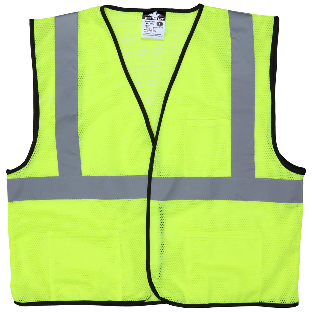 MCR Safety High Visibility Vest: ANSI Class 2, General Purpose, Size 2X-Large - Lime, Hook & Loop Closure | Part #V2CL2MLX2