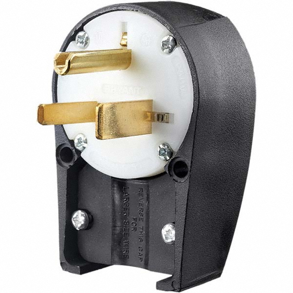 Straight Blade Plug: Industrial, 6-50P, 250VAC, Black - Angled, Self-Grounded, 50A, Composite Body, 2 Poles, 3 Wires