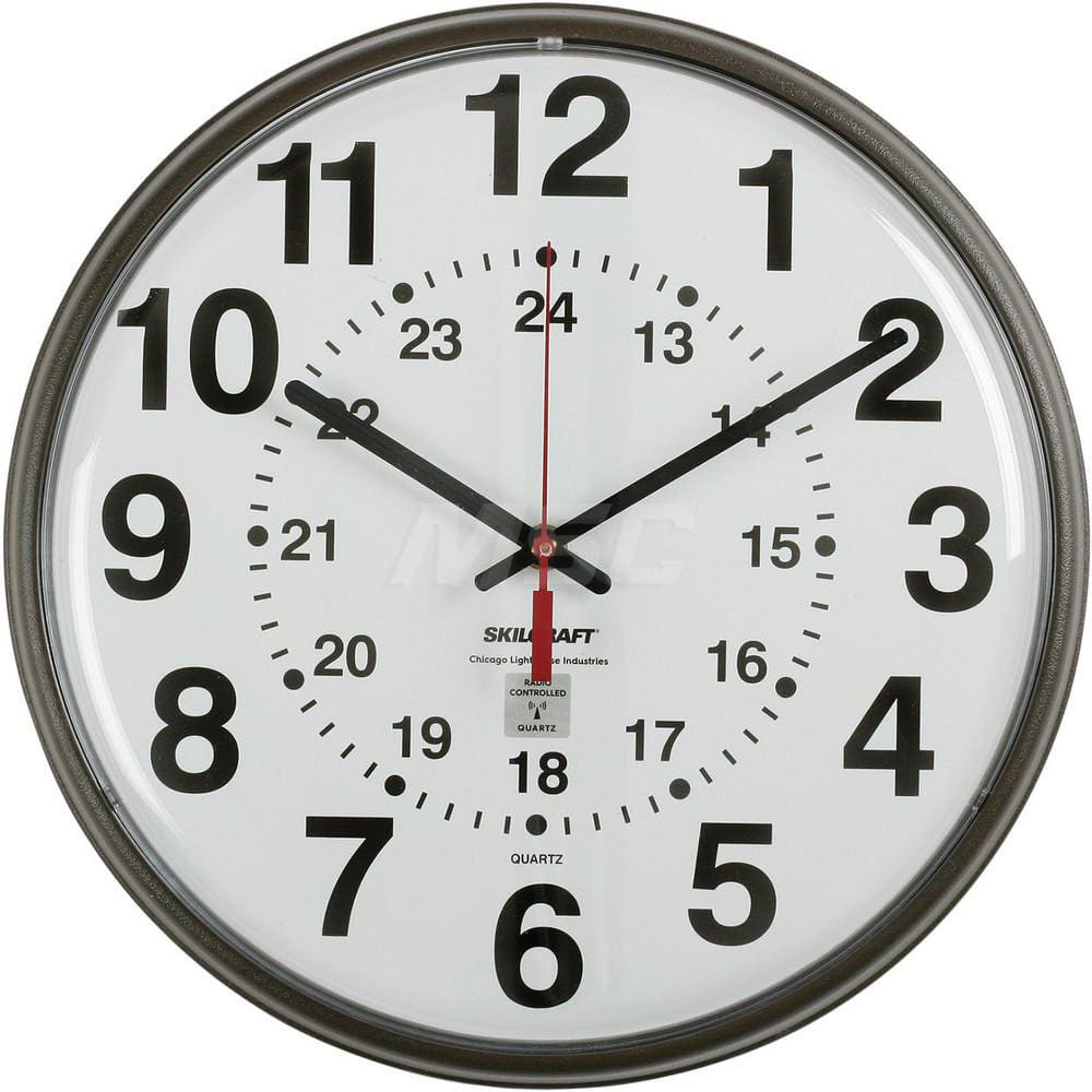 One - Office Clocks; Type: ATOMIC WALL CLOCK; Display Type: 12/24 Hour; Power Source: (1) AA Battery; Face White; Case Color: Brown 94735511 - MSC Industrial Supply