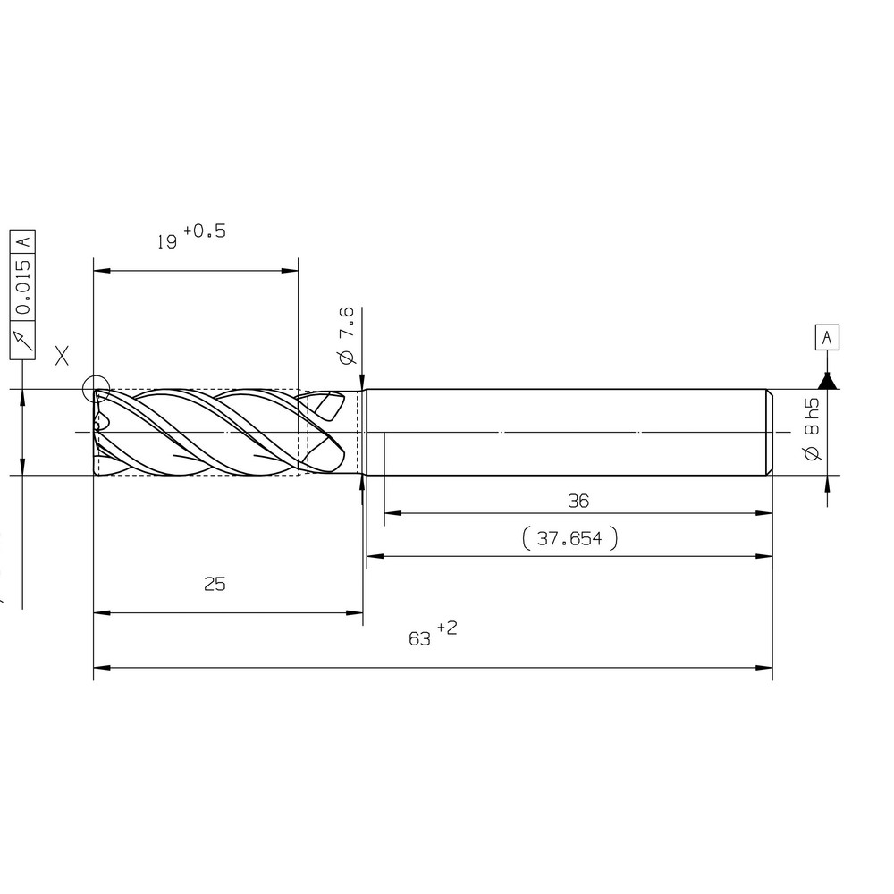 Walter-Prototyp - Corner Radius End Mill: 8.00 mm Dia, 19.00 mm LOC, 0. ...