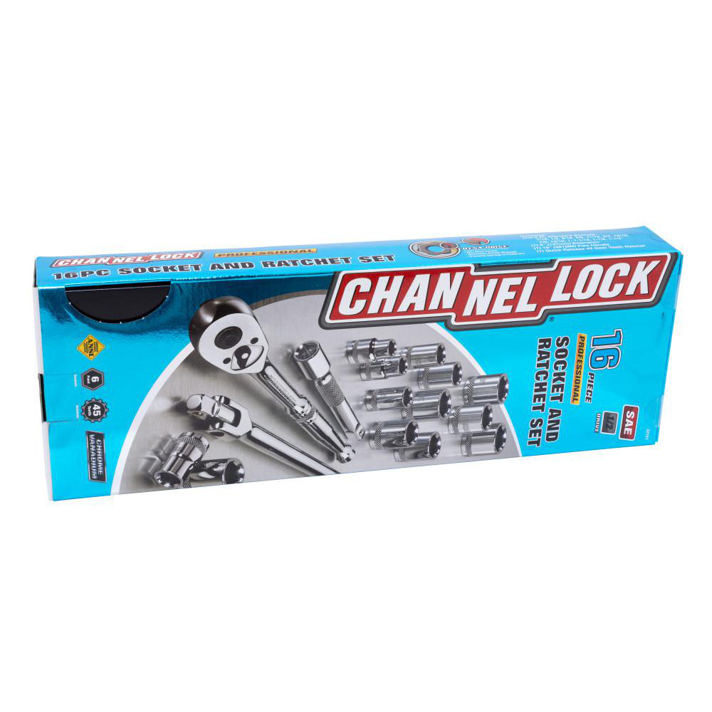Channellock - Socket Set: Ratchet & Socket, 16 Pc, 1/2