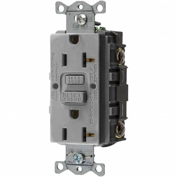 Bryant Electric GFRST20GY GFCI Receptacles; Grade: Commercial ; Color: Gray ; NEMA Configuration: 5-20R ; Amperage: 20 ; Reset Type: Manual ; Voltage: 125 VAC 