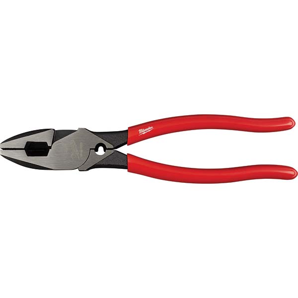9" OAL 1.44 Capacity Lineman's Pliers - 1.44" LOC, High-Leverage with Crimper Cross-Hatched Knurled Jaw