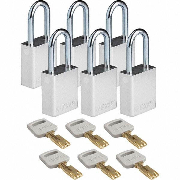Lockout Padlock: Keyed Different, Aluminum, 0.8" High, Steel Shackle, Silver