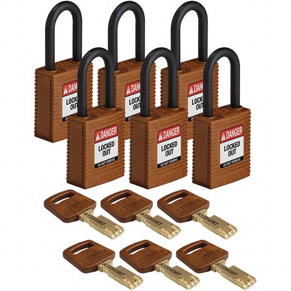 Lockout Padlock: Keyed Alike, Key Retaining, Nylon, Plastic Shackle, Brown