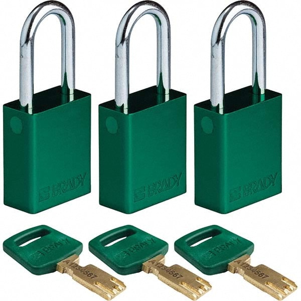 Lockout Padlock: Keyed Alike, Aluminum, Steel Shackle, Green