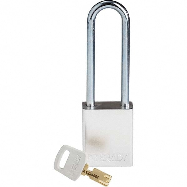 Lockout Padlock: Keyed Different, Aluminum, 3" High, Steel Shackle, Silver