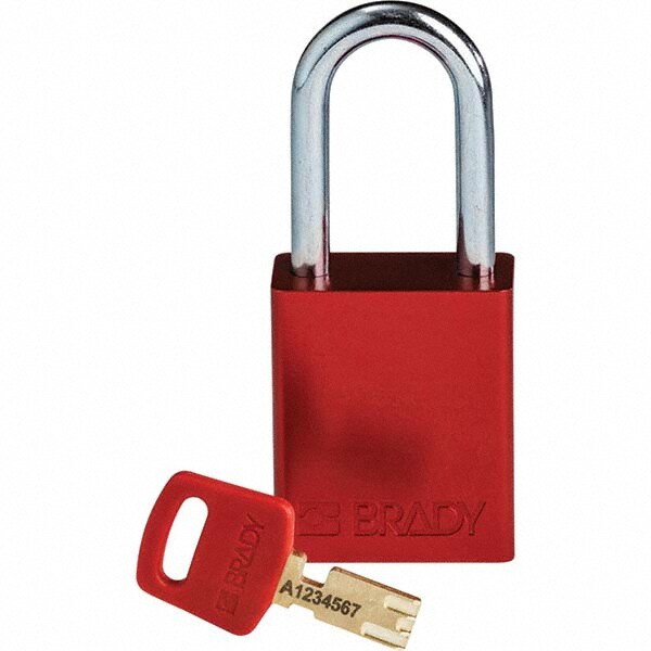 Lockout Padlock: Keyed Different, Aluminum, Steel Shackle, Red