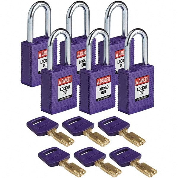 Lockout Padlock: Keyed Alike, Key Retaining, Nylon, Steel Shackle, Purple