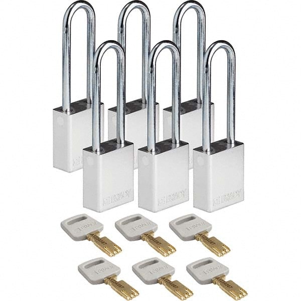 Lockout Padlock: Keyed Different, Aluminum, 3" High, Steel Shackle, Silver