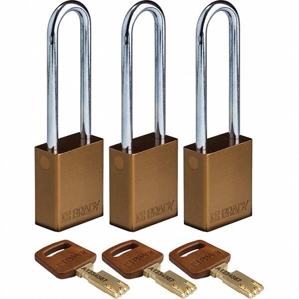 Lockout Padlock: Keyed Alike, Aluminum, 3" High, Steel Shackle, Brown