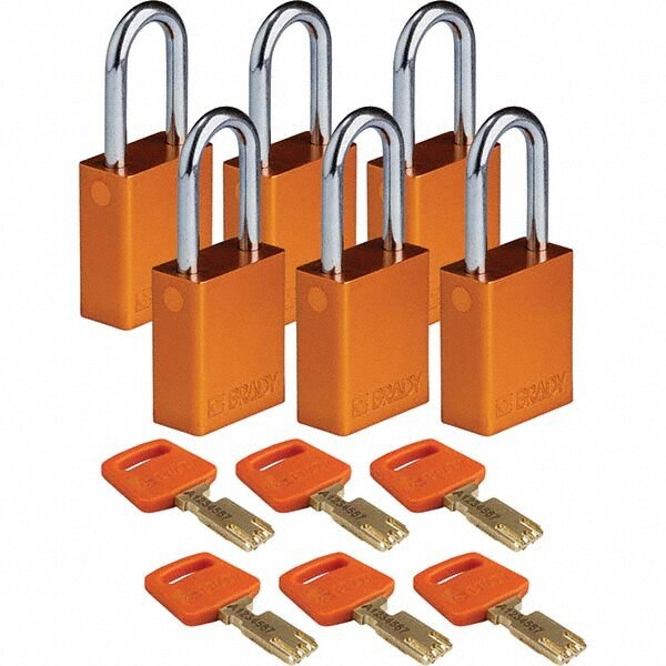 Lockout Padlock: Keyed Different, Aluminum, Steel Shackle, Orange