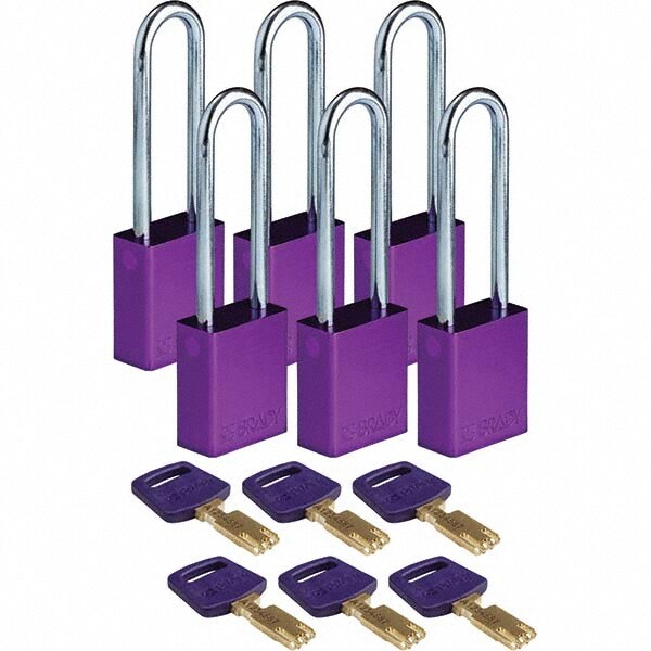 Lockout Padlock: Keyed Different, Aluminum, 3" High, Steel Shackle, Purple