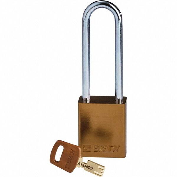 Lockout Padlock: Keyed Different, Aluminum, 3" High, Steel Shackle, Brown