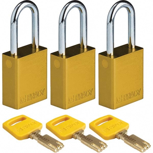 Lockout Padlock: Keyed Alike, Aluminum, Steel Shackle, Yellow