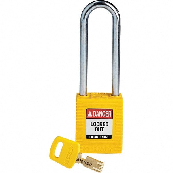Lockout Padlock: Keyed Alike & Keyed Different, Key Retaining, Nylon, 3" High, Plastic & Steel Shackle, Yellow