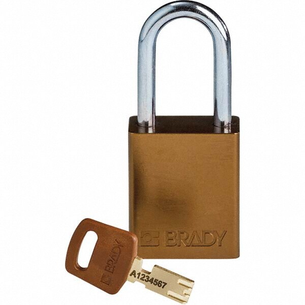 Lockout Padlock: Keyed Different, Aluminum, Steel Shackle, Brown