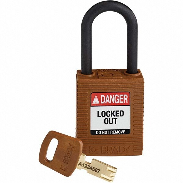 Lockout Padlock: Keyed Different, Key Retaining, Nylon, Plastic Shackle, Brown