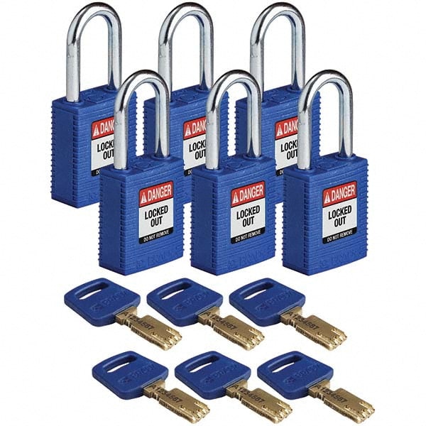 Lockout Padlock: Keyed Different, Key Retaining, Nylon, Steel Shackle, Blue