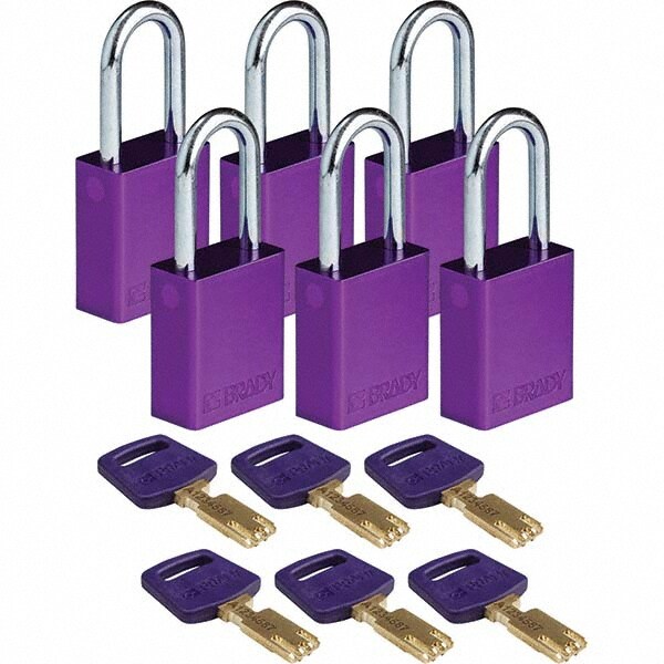 Lockout Padlock: Keyed Alike, Aluminum, Steel Shackle, Purple