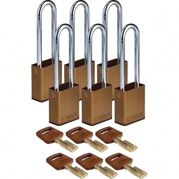 Lockout Padlock: Keyed Different, Aluminum, 0.8" High, Steel Shackle, Brown