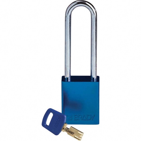 Lockout Padlock: Keyed Different, Aluminum, 0.8" High, Steel Shackle, Blue