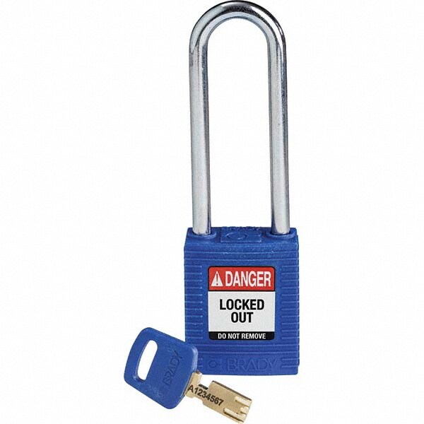 Lockout Padlock: Keyed Different, Key Retaining, Nylon, 0.8" High, Steel Shackle, Blue