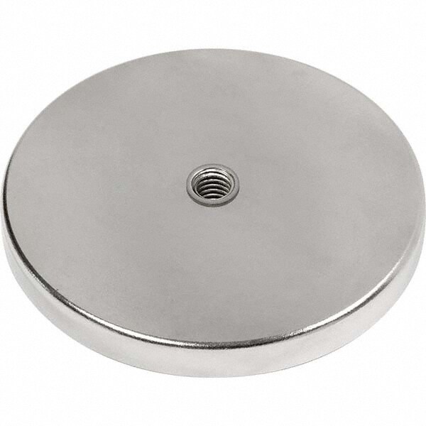 Ceramic Cup Magnets; Diameter (Inch): 2-7/8 ; Overall Height (Inch): 3/8 ; Maximum Pull Force (Lb.): 112.00 ; Cup Material: Mild Steel ; Finish/Coating: Zinc Plated ; Includes: #8-32 Thread