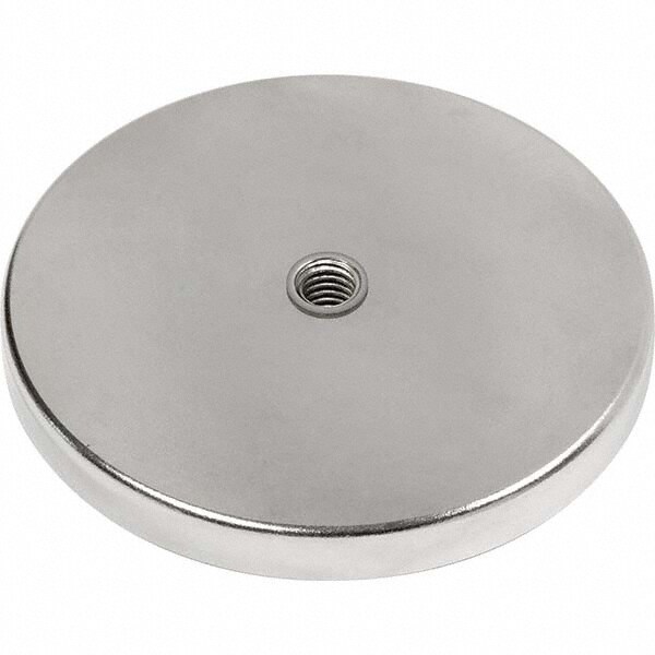 Ceramic Cup Magnets; Diameter (Inch): 3-7/8 ; Overall Height (Inch): 33/64 ; Maximum Pull Force (Lb.): 147.00 ; Cup Material: Mild Steel ; Finish/Coating: Zinc Plated ; Includes: 1/4-20 Thread